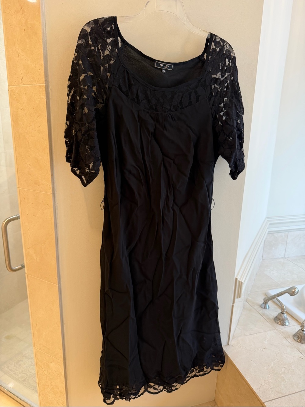 Lily Black Midi Dress with Lace Sleeves